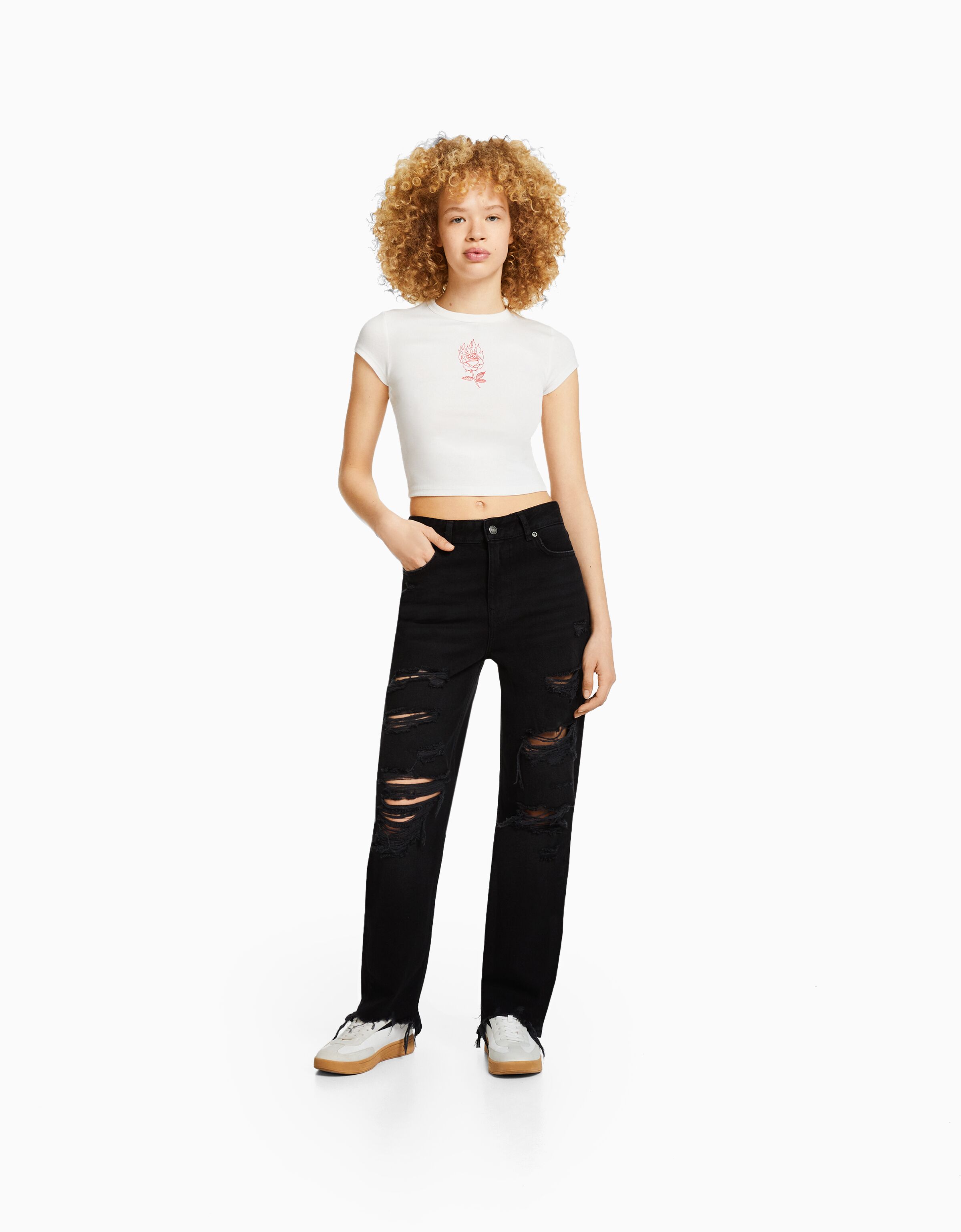 Bershka straight sale fit cropped jeans