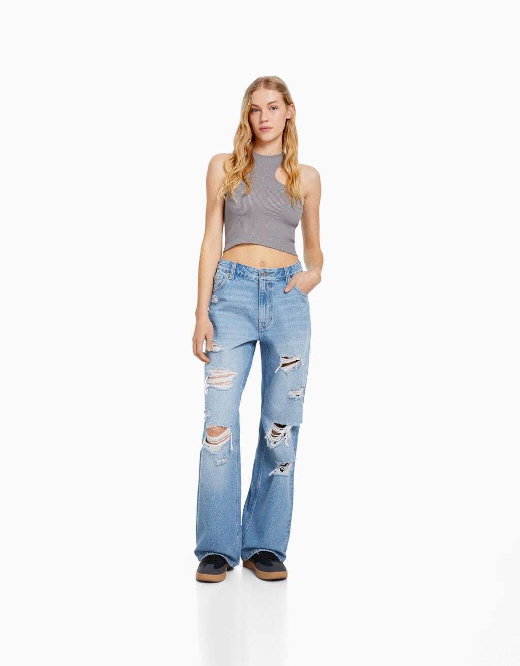 Ripped faded wide leg 90s jeans