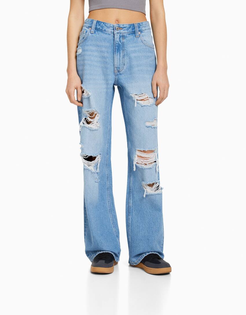 Ripped faded wide-leg '90s jeans - Women