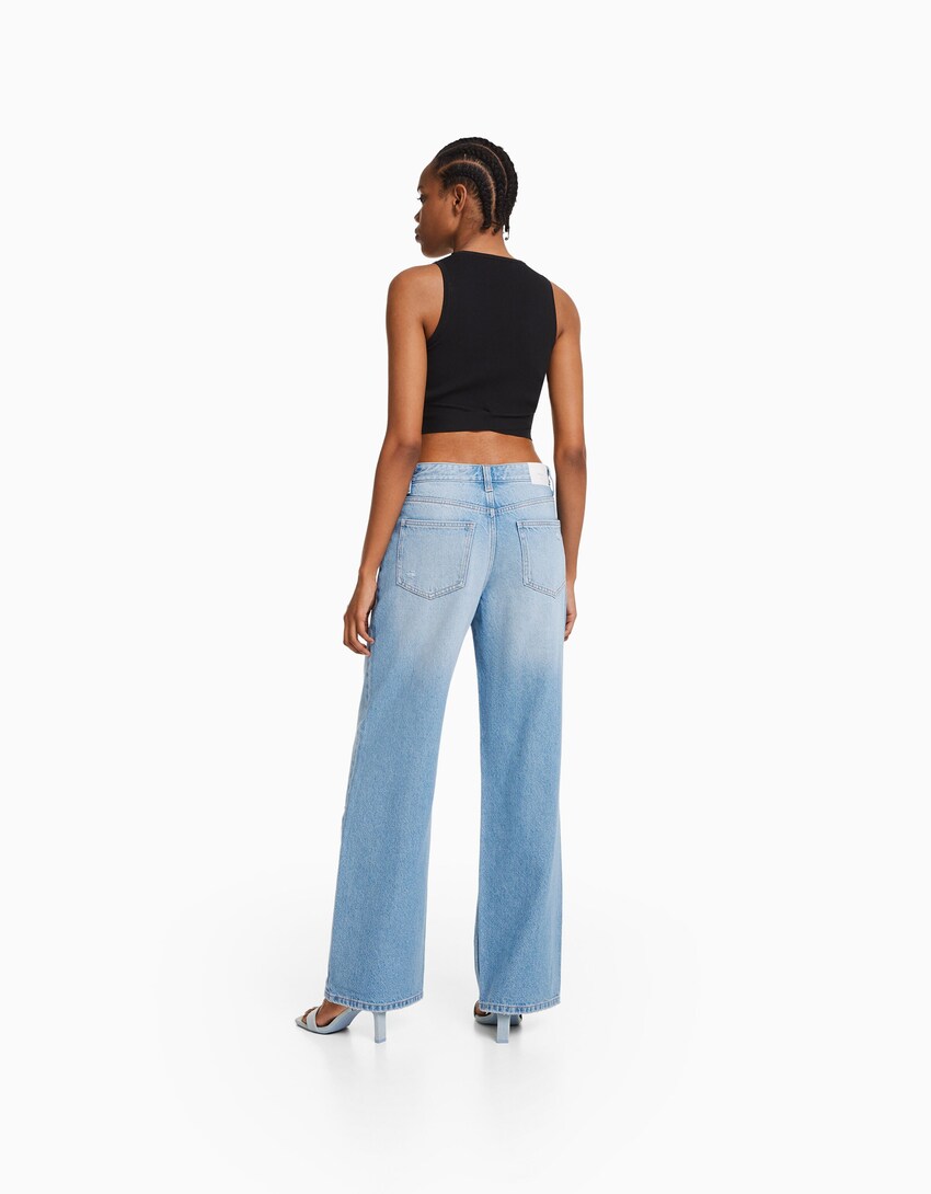 Ripped faded wide-leg ’90s jeans-Light blue-2