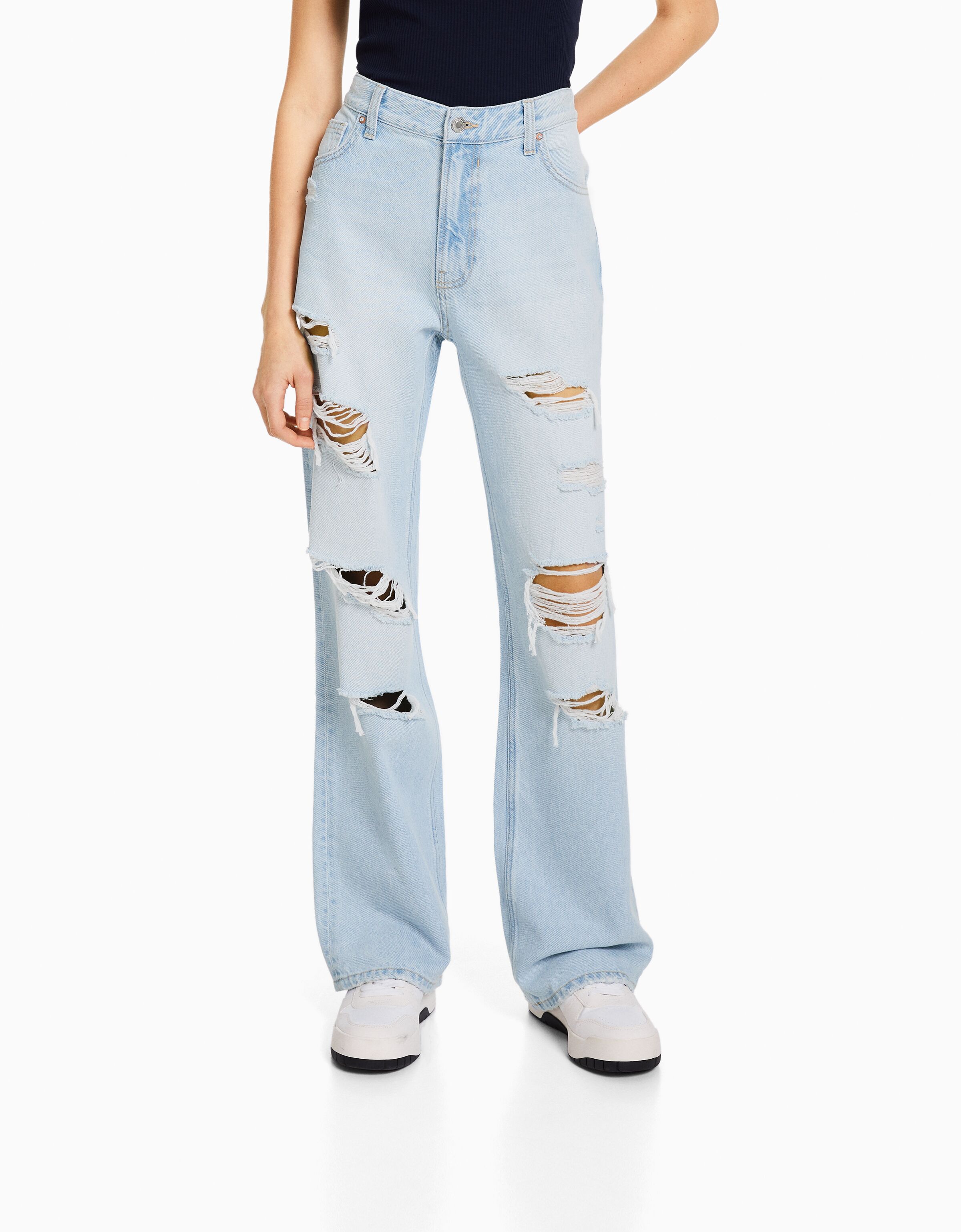 90s ripped sale flare jeans bershka