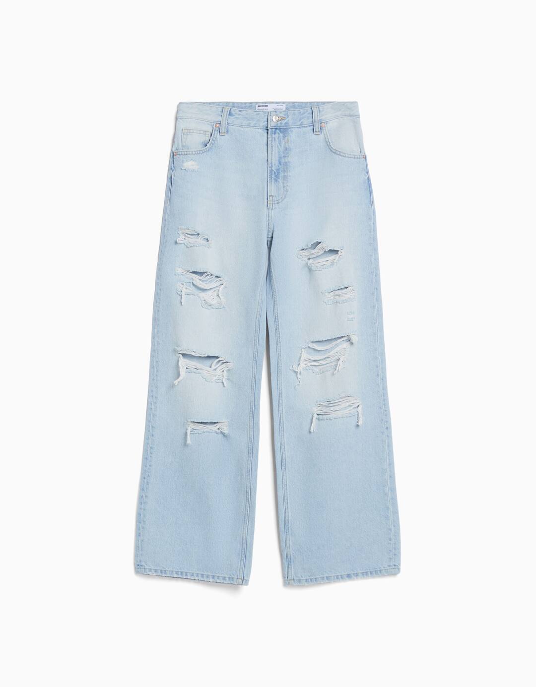 Jeans 90's wide leg rasgões
