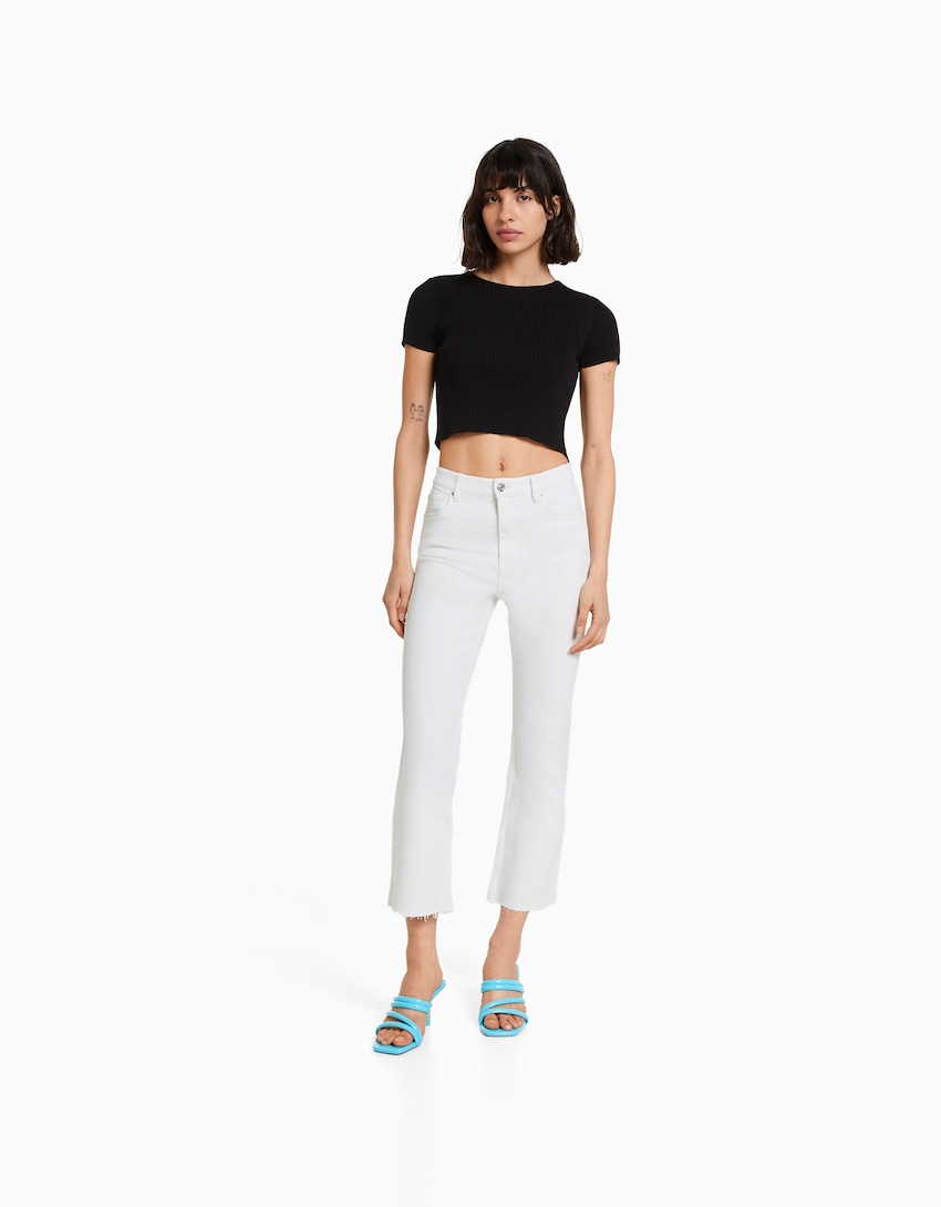 Cropped flared jeans-White-0