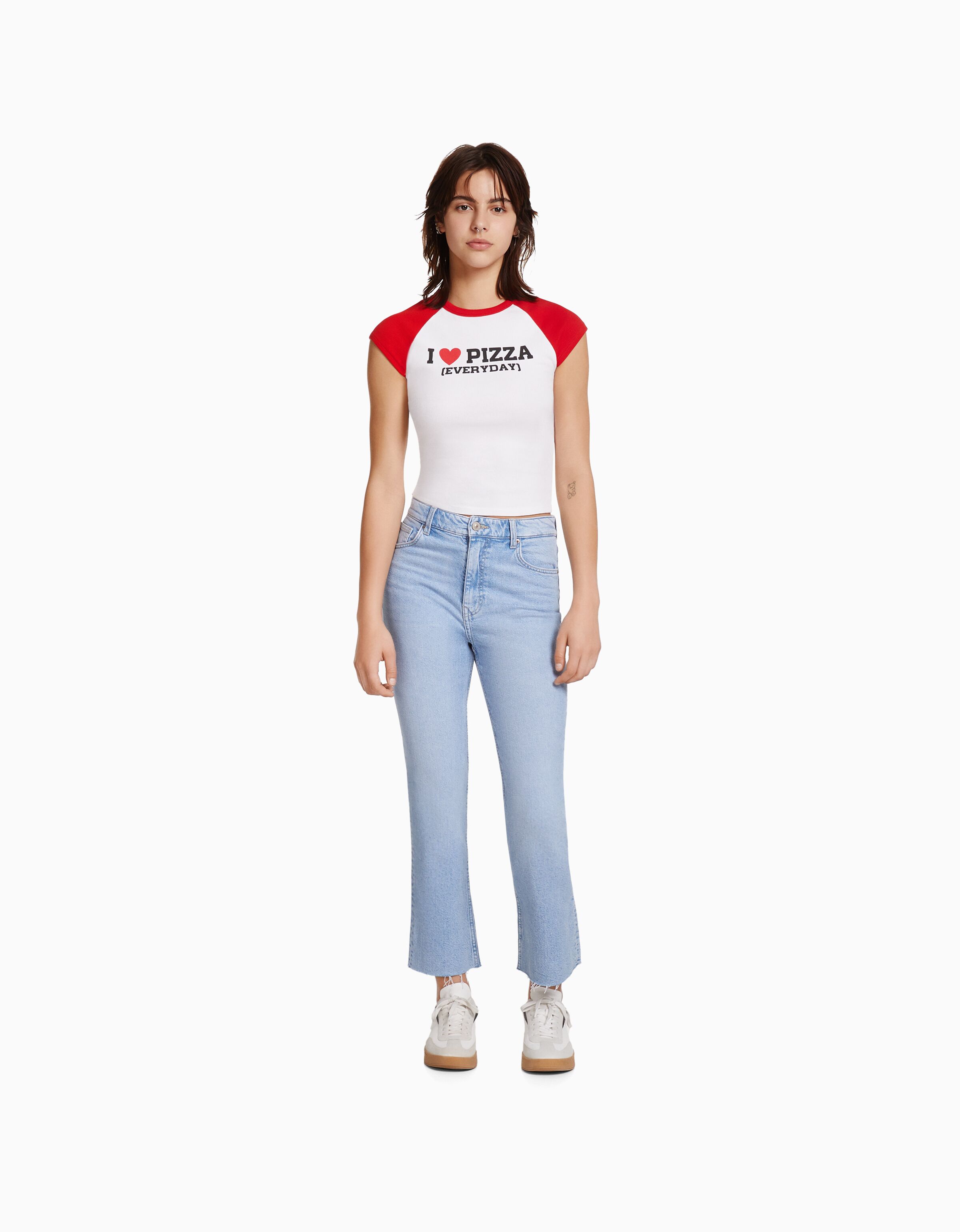 Bershka straight cropped top jean