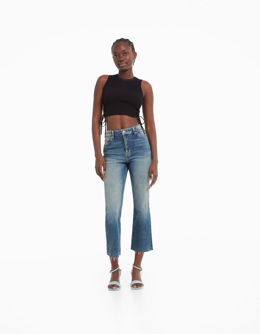 Cropped flared jeans-Washed out blue-0