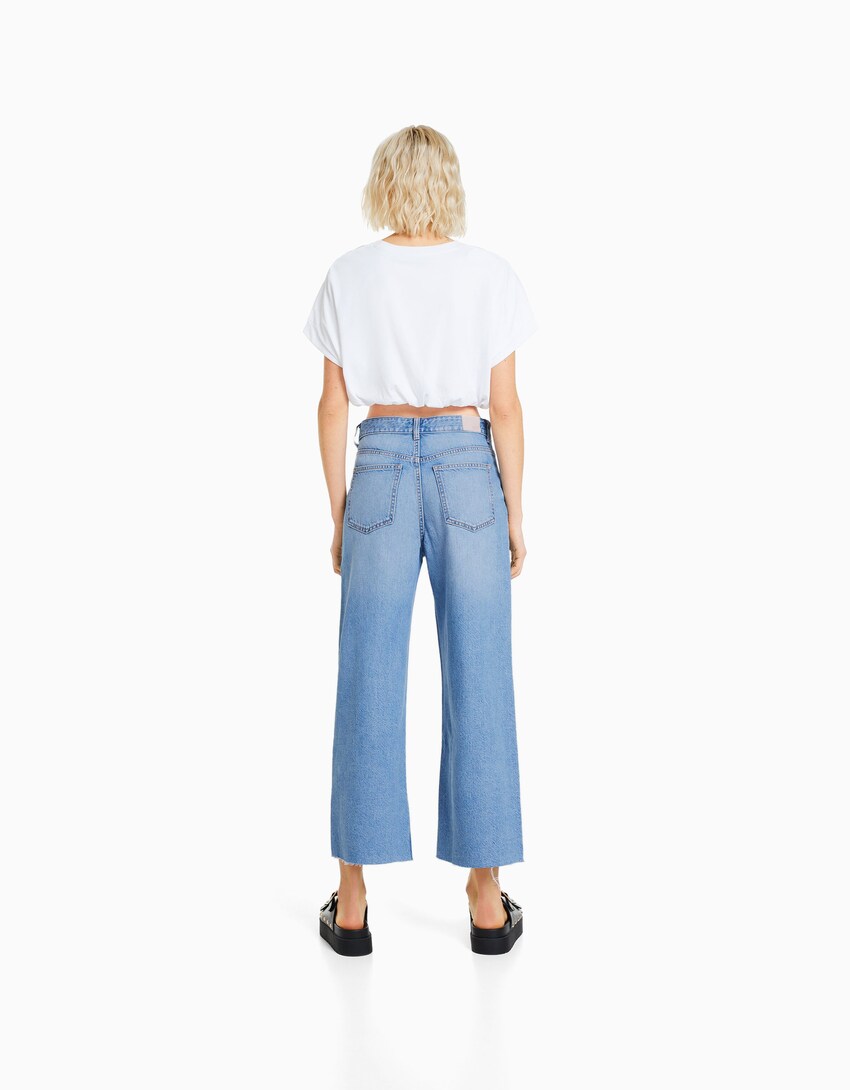 Wide-leg cropped jeans-Light blue-2
