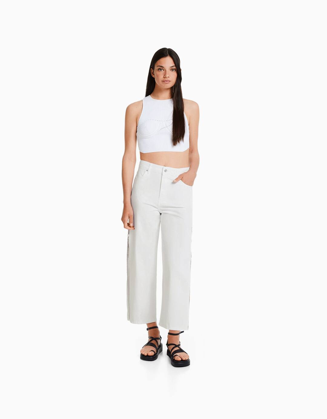Culotte jeans with side split and heart detail