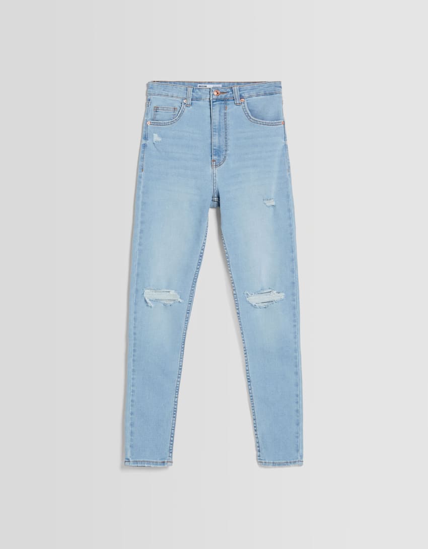 Ripped super high-waist skinny jeans-Light blue-0