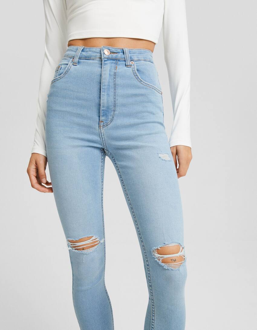 Ripped super high-waist skinny jeans-Light blue-3
