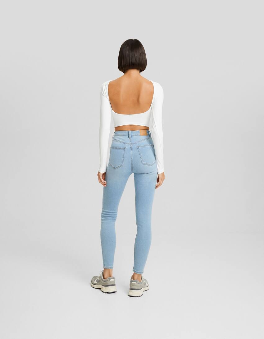 Ripped super high-waist skinny jeans-Light blue-2