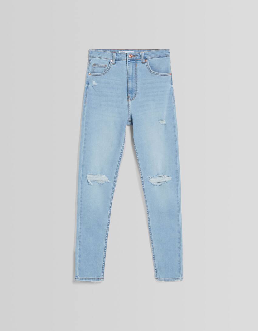 Ripped super high-waist skinny jeans-Light blue-4
