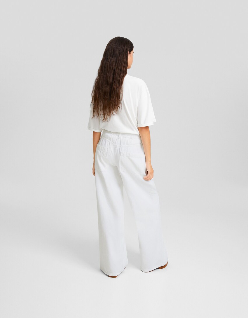 Relaxed-fit wide-leg twill pants-White-2