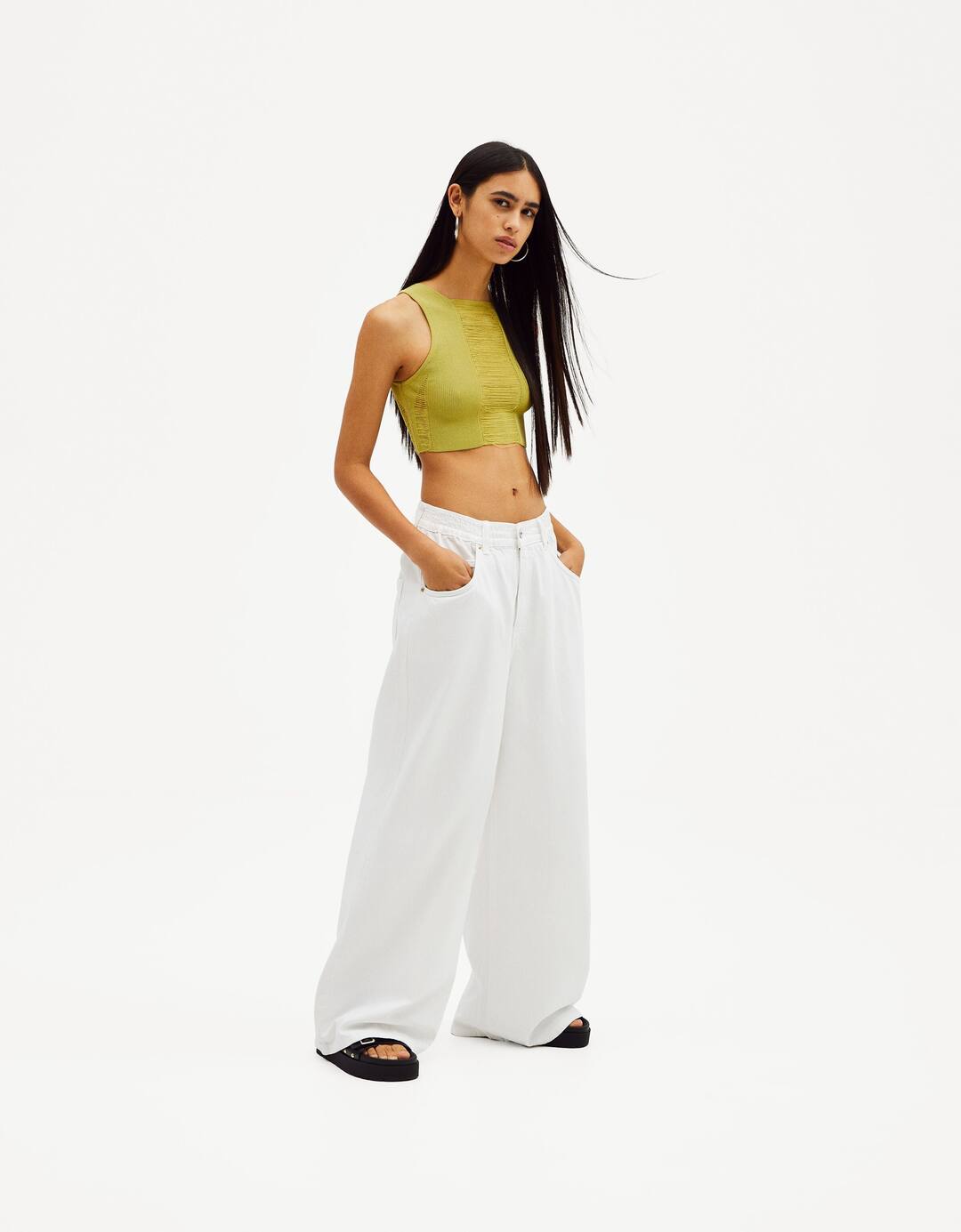 Relaxed fit wide-leg twill trousers
