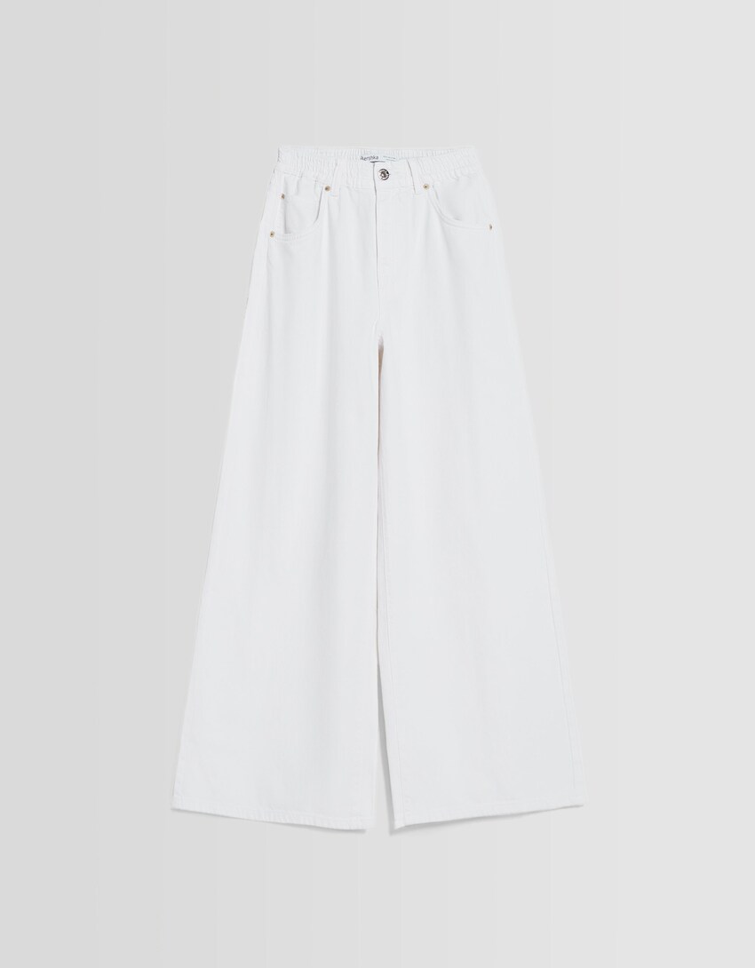 Relaxed-fit wide-leg twill pants-White-4