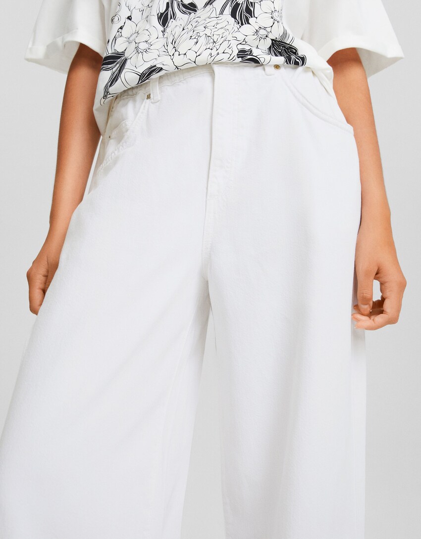 Relaxed-fit wide-leg twill pants-White-3