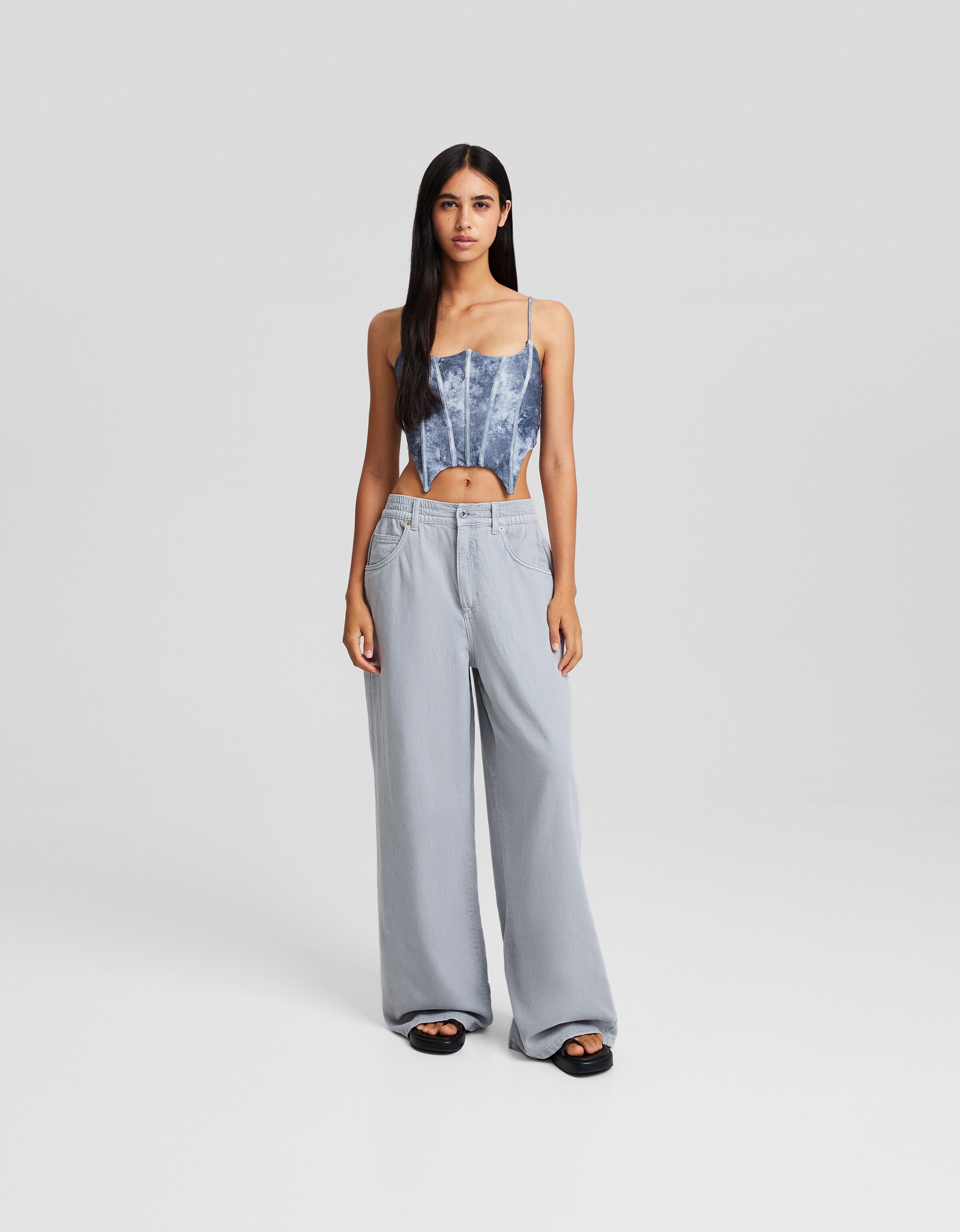 Relaxed fit wide-leg twill trousers - BSK Teen | Bershka