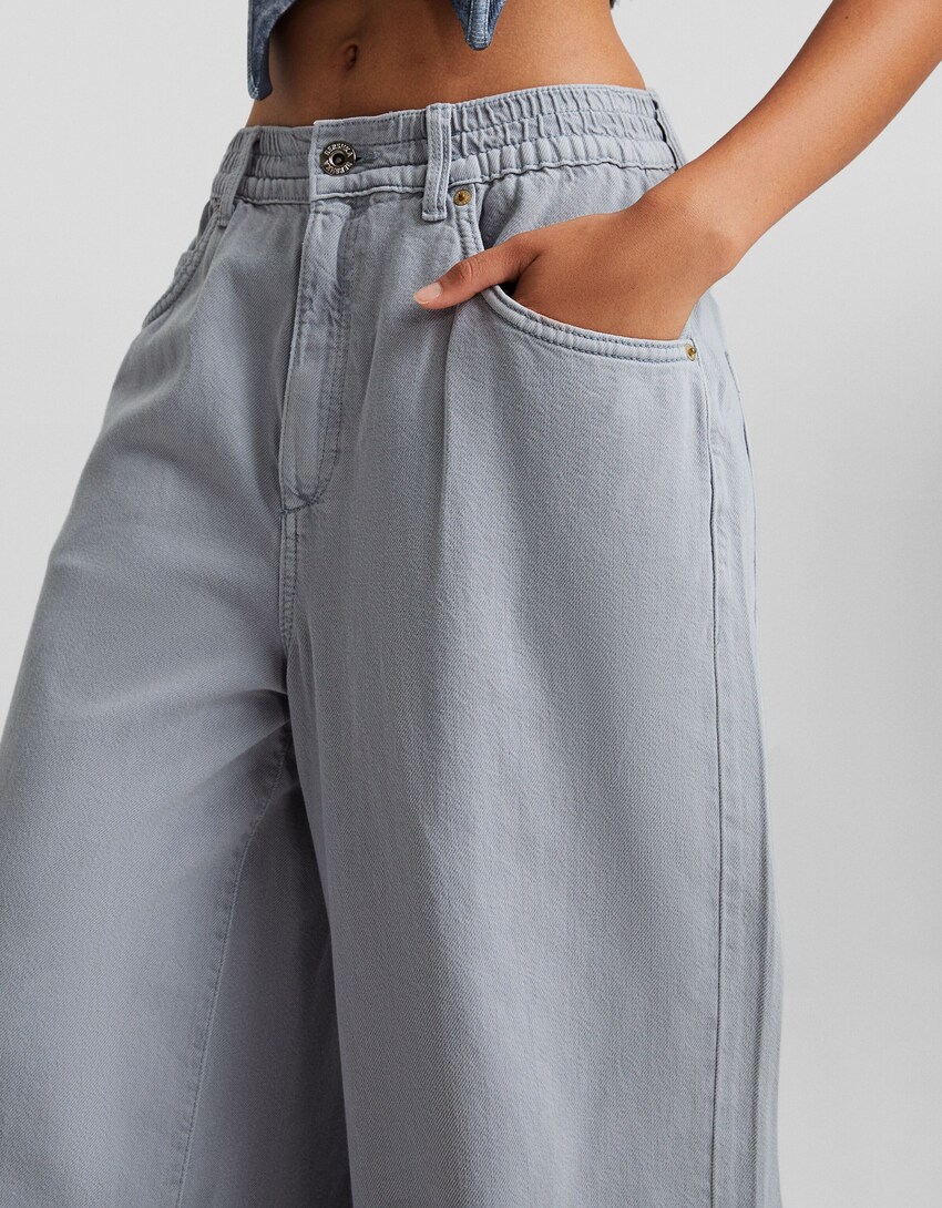 Relaxed-fit wide-leg twill pants-Washed out blue-3