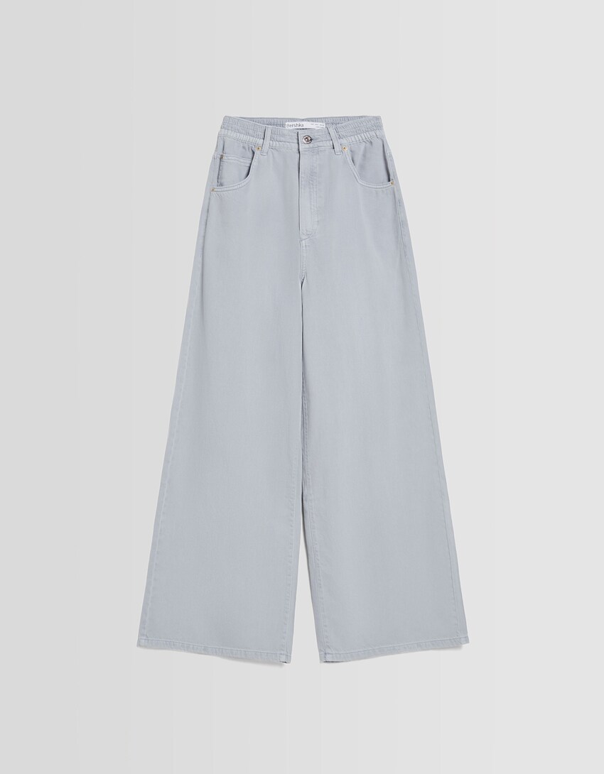 Relaxed-fit wide-leg twill pants-Washed out blue-4
