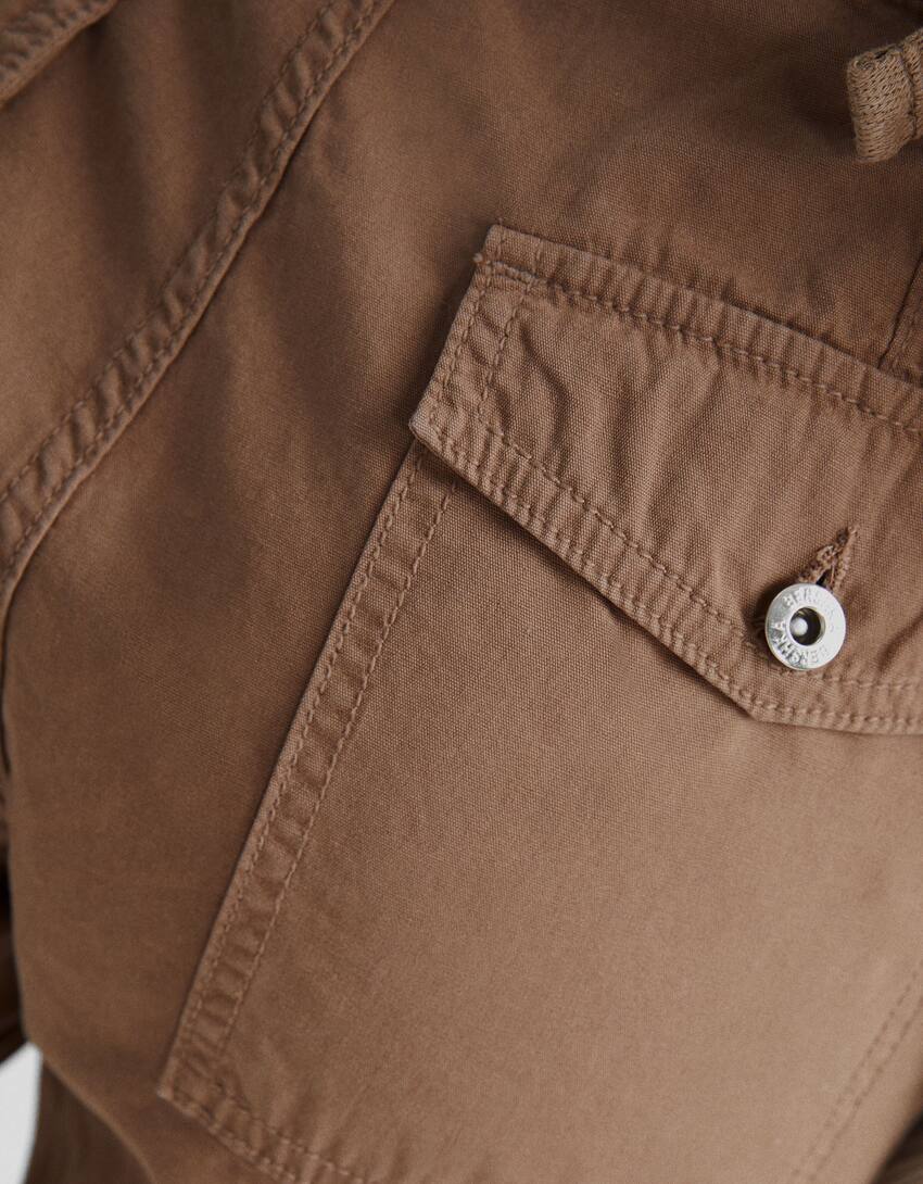 Adjustable straight cargo trousers-Brown-5