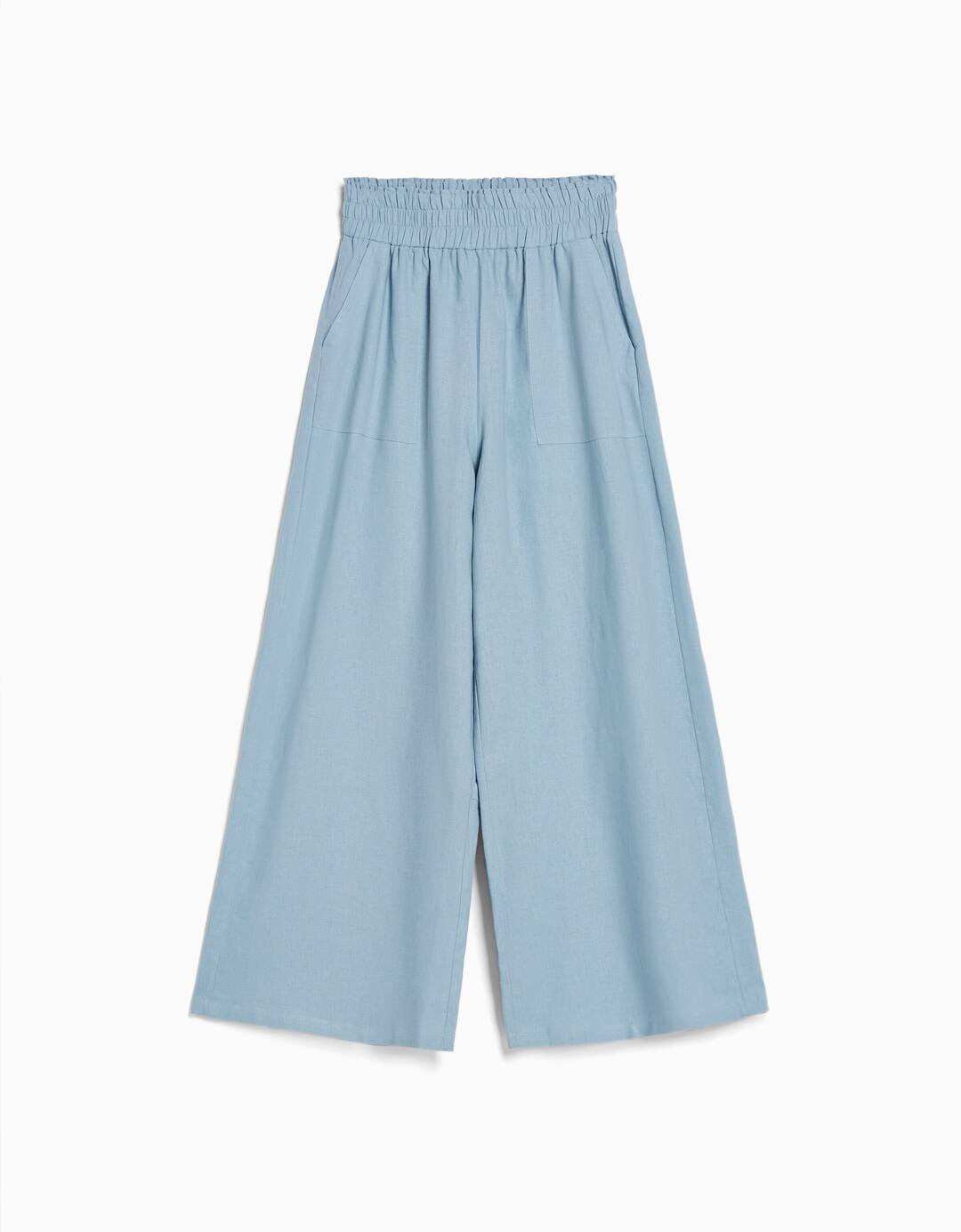 Linen culottes with elastic waistband and pockets