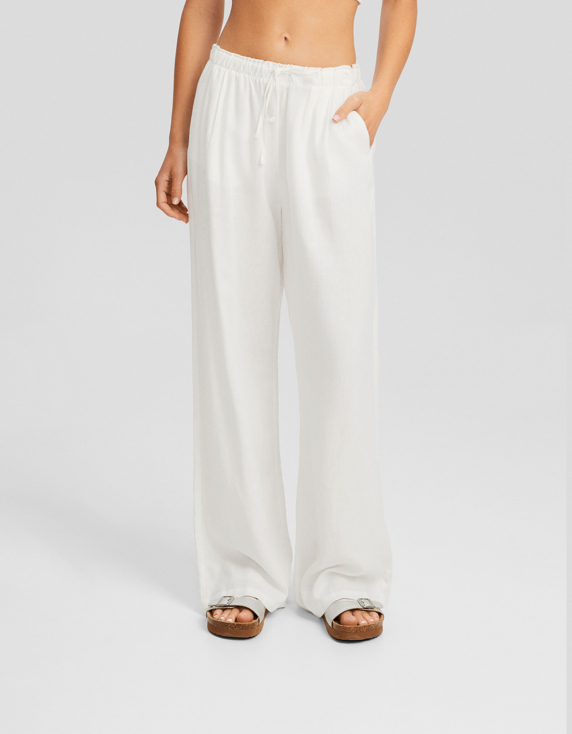 Bershka pantalon 2025 blanco mujer