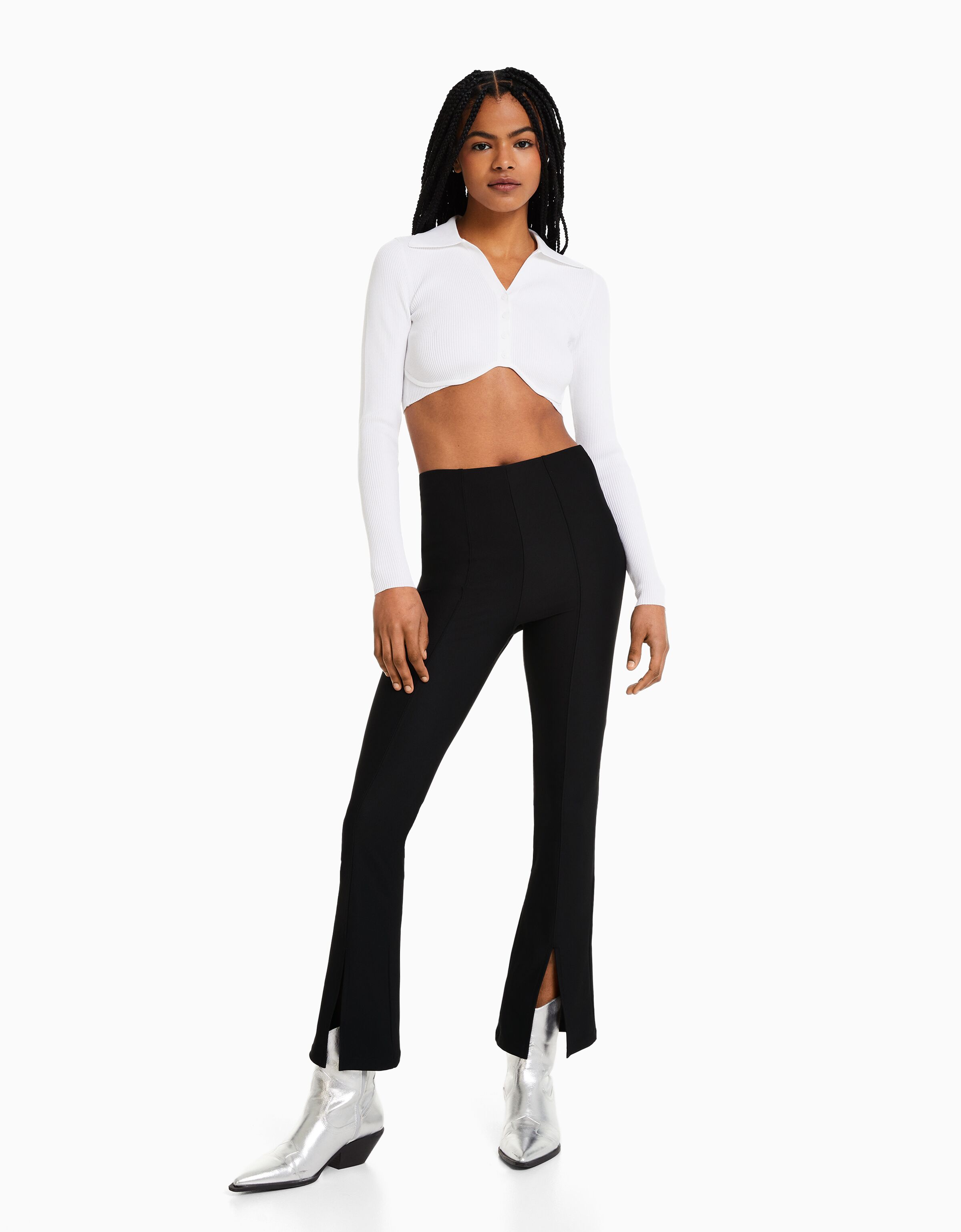 Pantalon flare fendu Femme Bershka