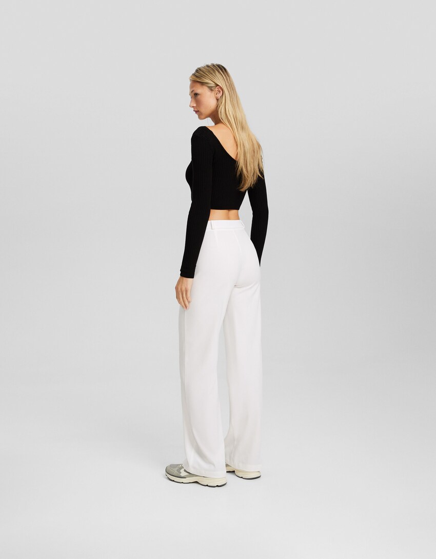 Wide-leg tailored trousers with belt loops-White-2