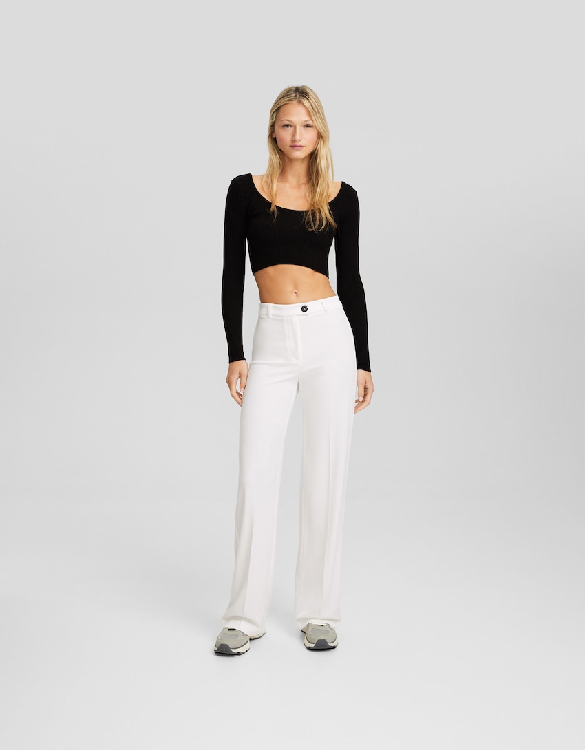 Wide-leg tailored trousers with belt loops-White-0