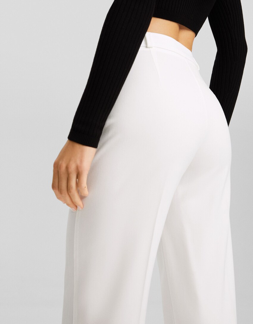 Wide-leg tailored trousers with belt loops-White-3