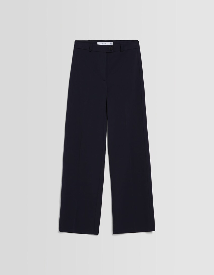 Wide-leg tailored trousers with belt loops-Navy-4