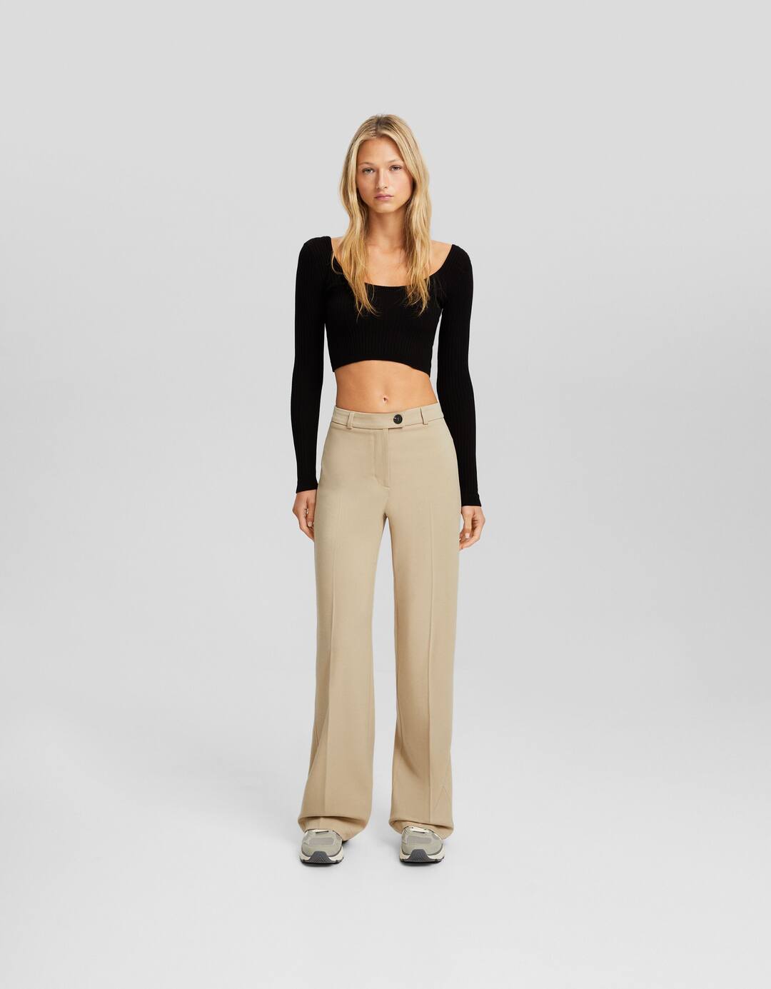 Wide-leg tailored trousers with belt loops