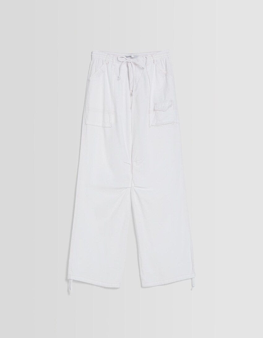 Pantalón straight con algodón rústico-Blanco roto-4