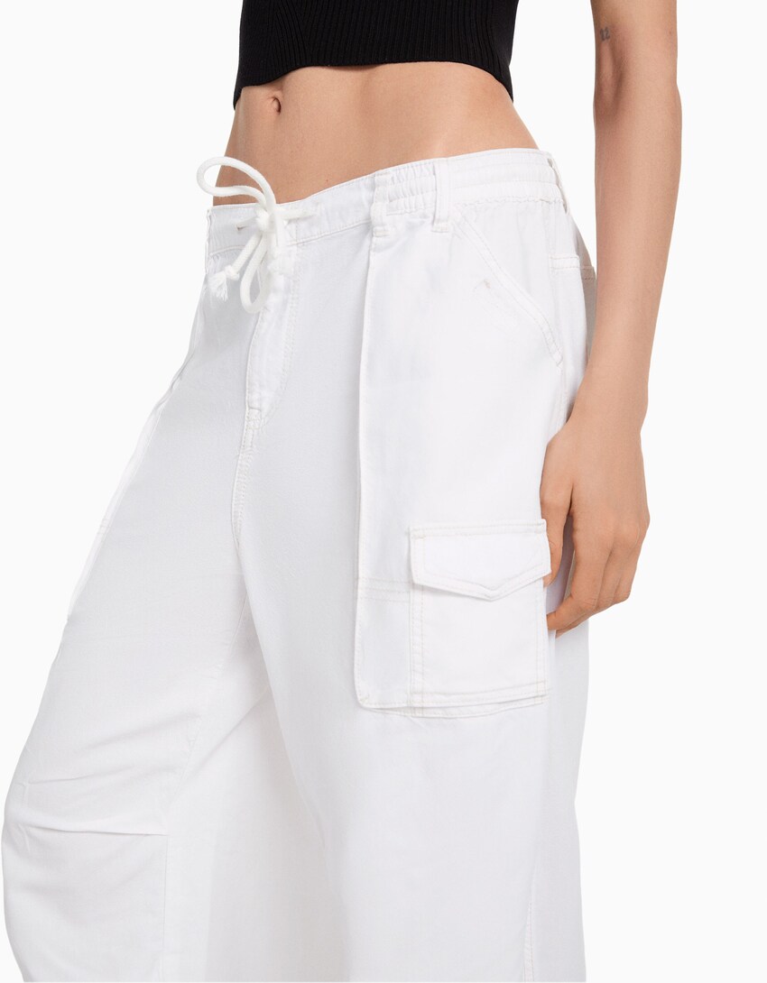 Pantalón straight con algodón rústico-Blanco roto-3
