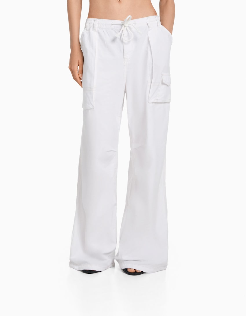 Pantalón straight con algodón rústico-Blanco roto-1