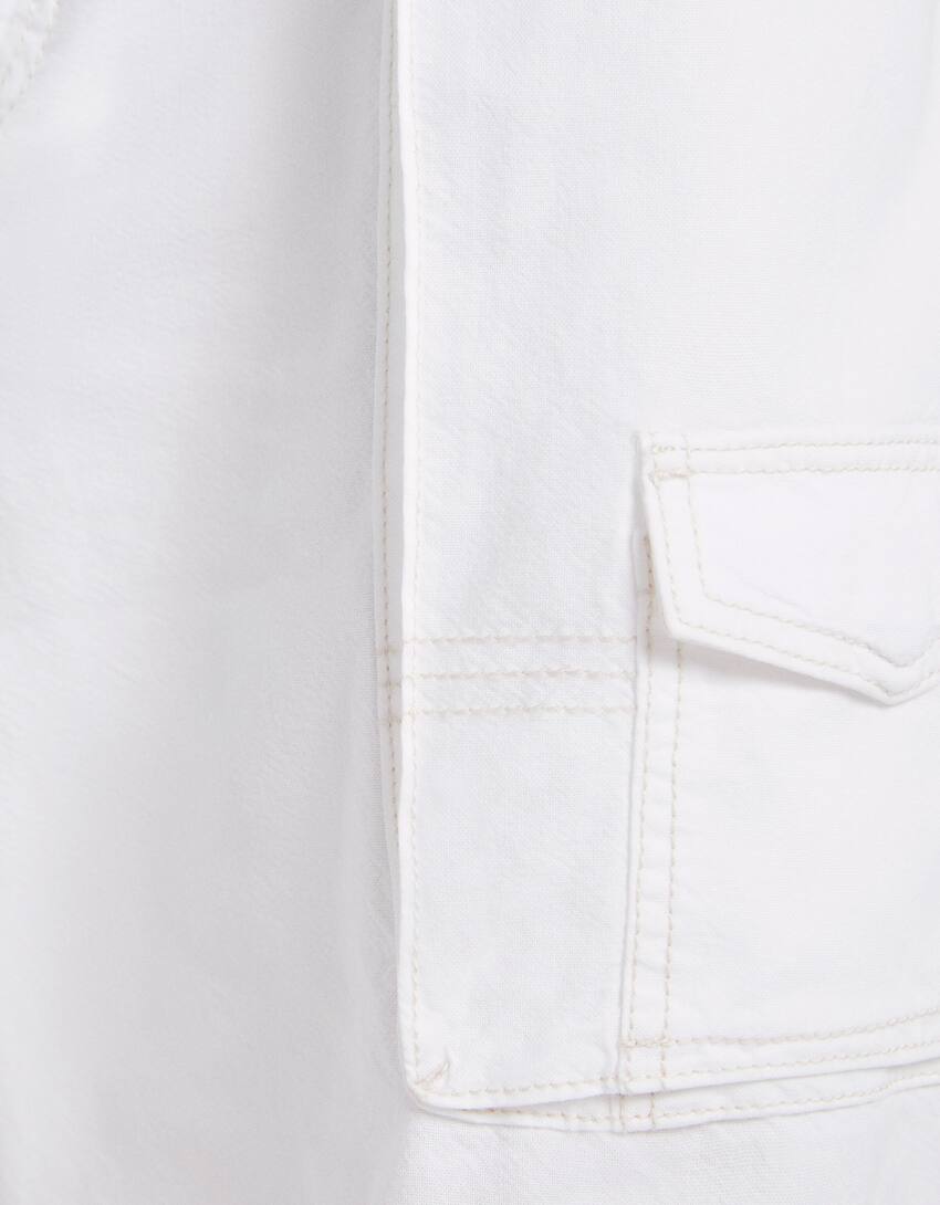 Rustic cotton blend straight fit trousers-Off white-5