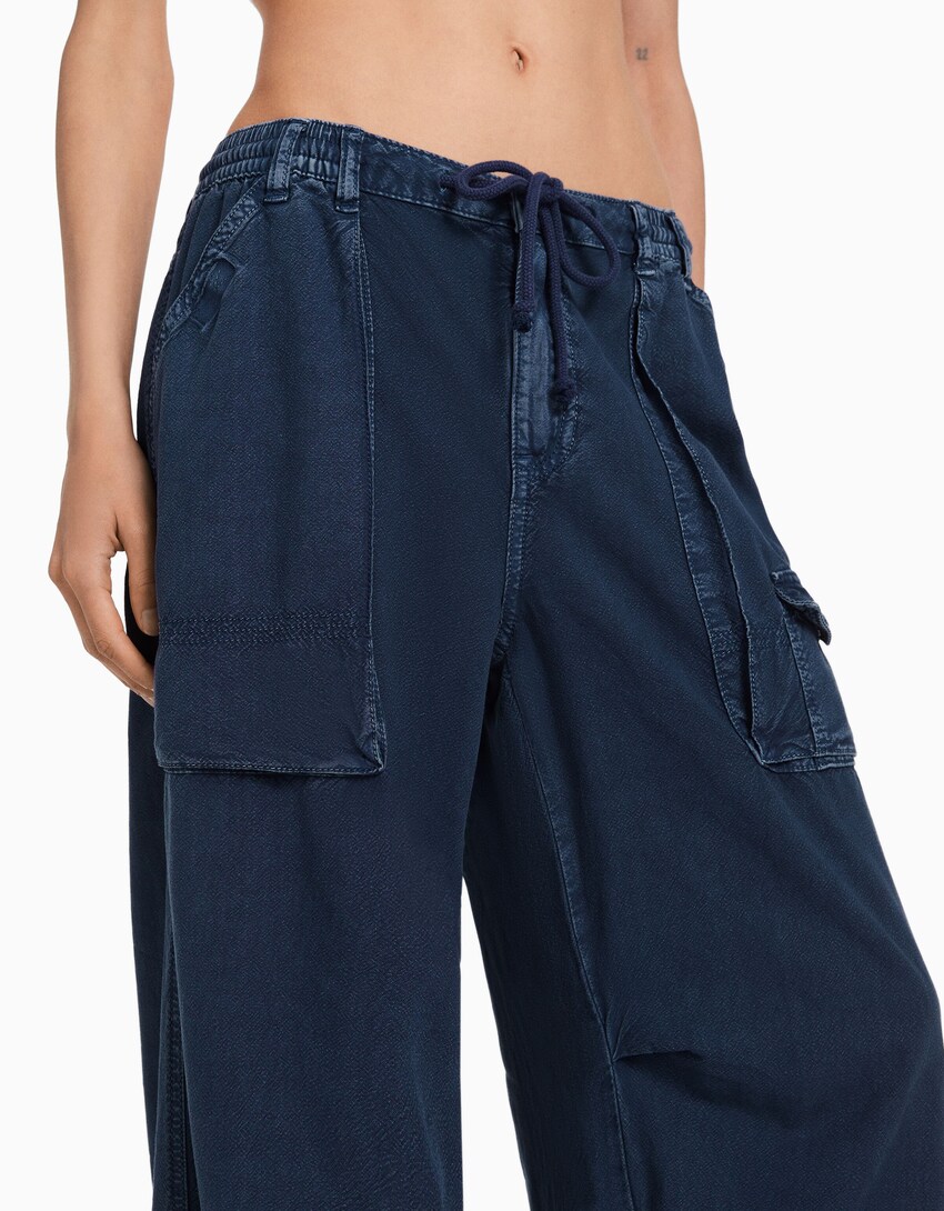 Pantalón straight con algodón rústico-Azul oscuro-3