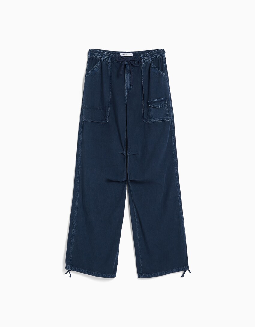Pantalón straight con algodón rústico-Azul oscuro-4