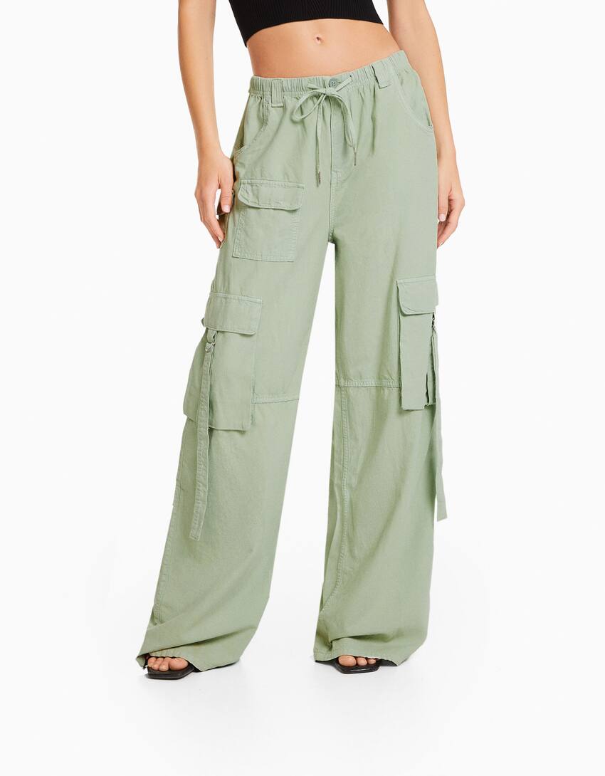 Rustic octopus cargo trousers-Green-1