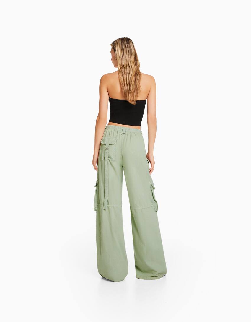 Rustic octopus cargo trousers-Green-2