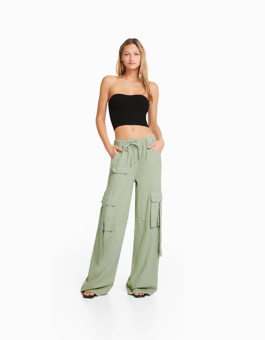 Rustic octopus cargo trousers-Green-0