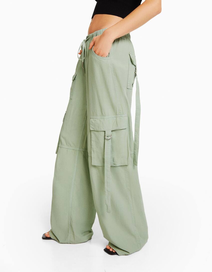 Rustic octopus cargo trousers-Green-3