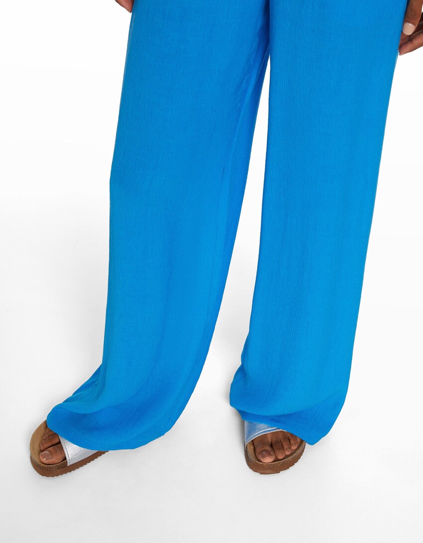 Wide-leg crepe pants-Blue-3