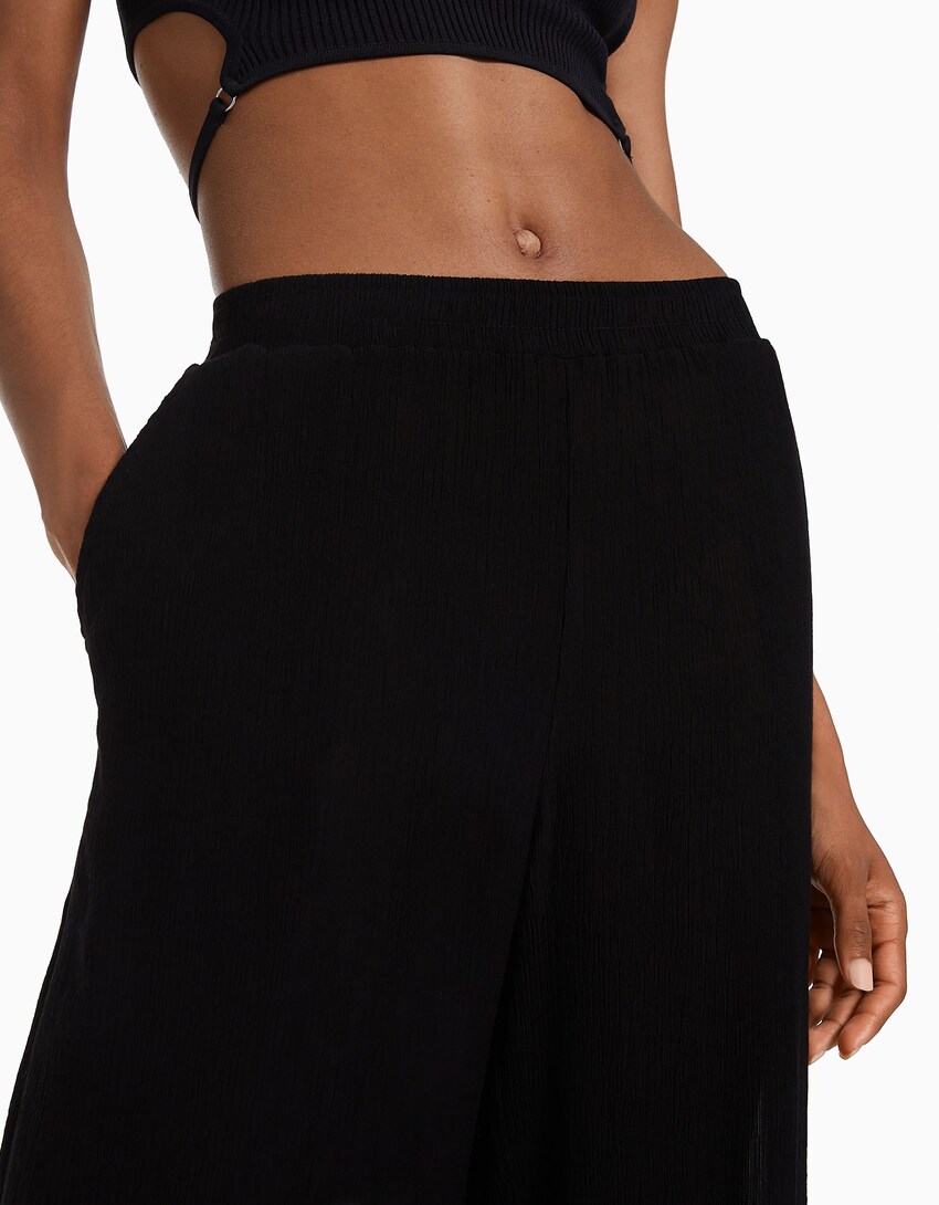 Krep wide leg pantolon-Siyah-3