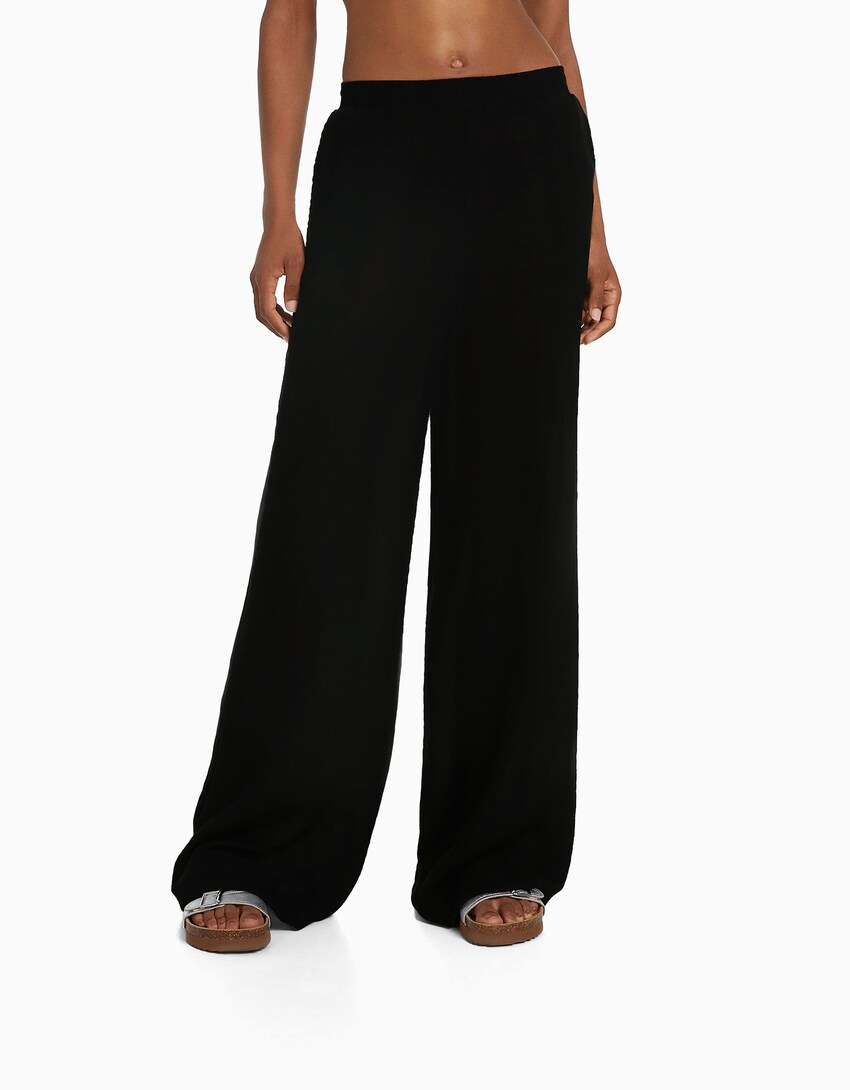 Krep wide leg pantolon-Siyah-1