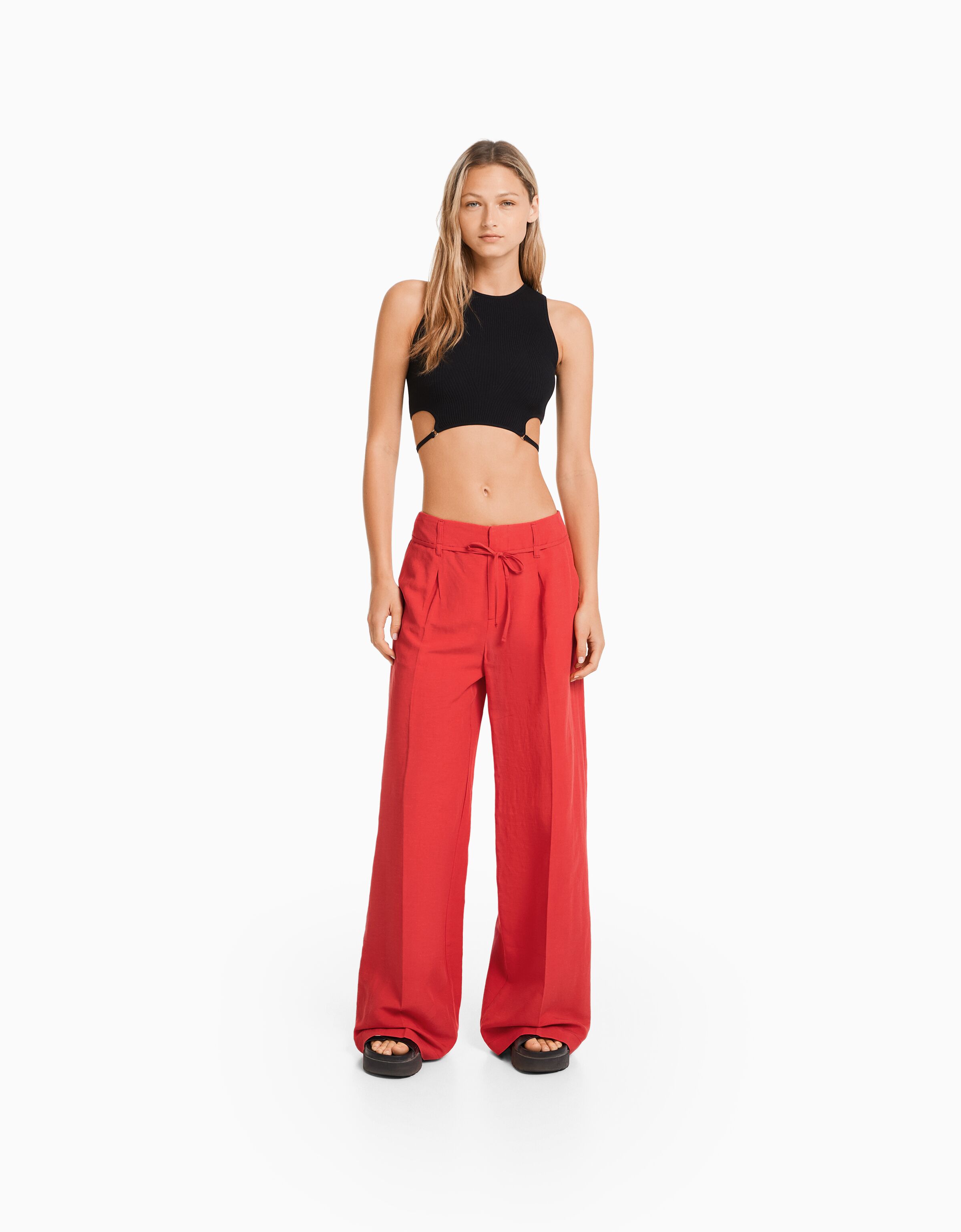 Wide leg linen trousers Women Bershka