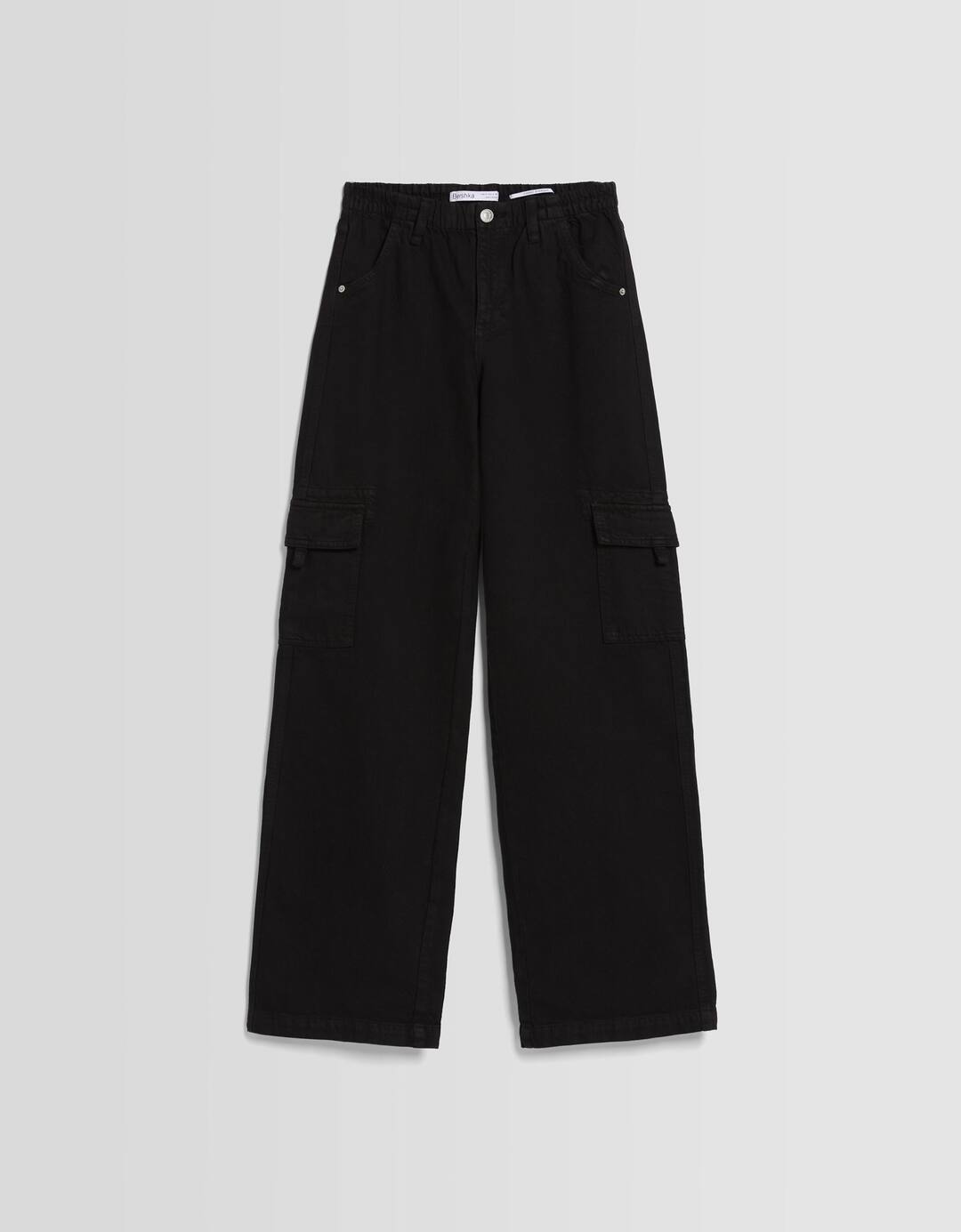 Straight fit twill cargo trousers with an elastic waistband