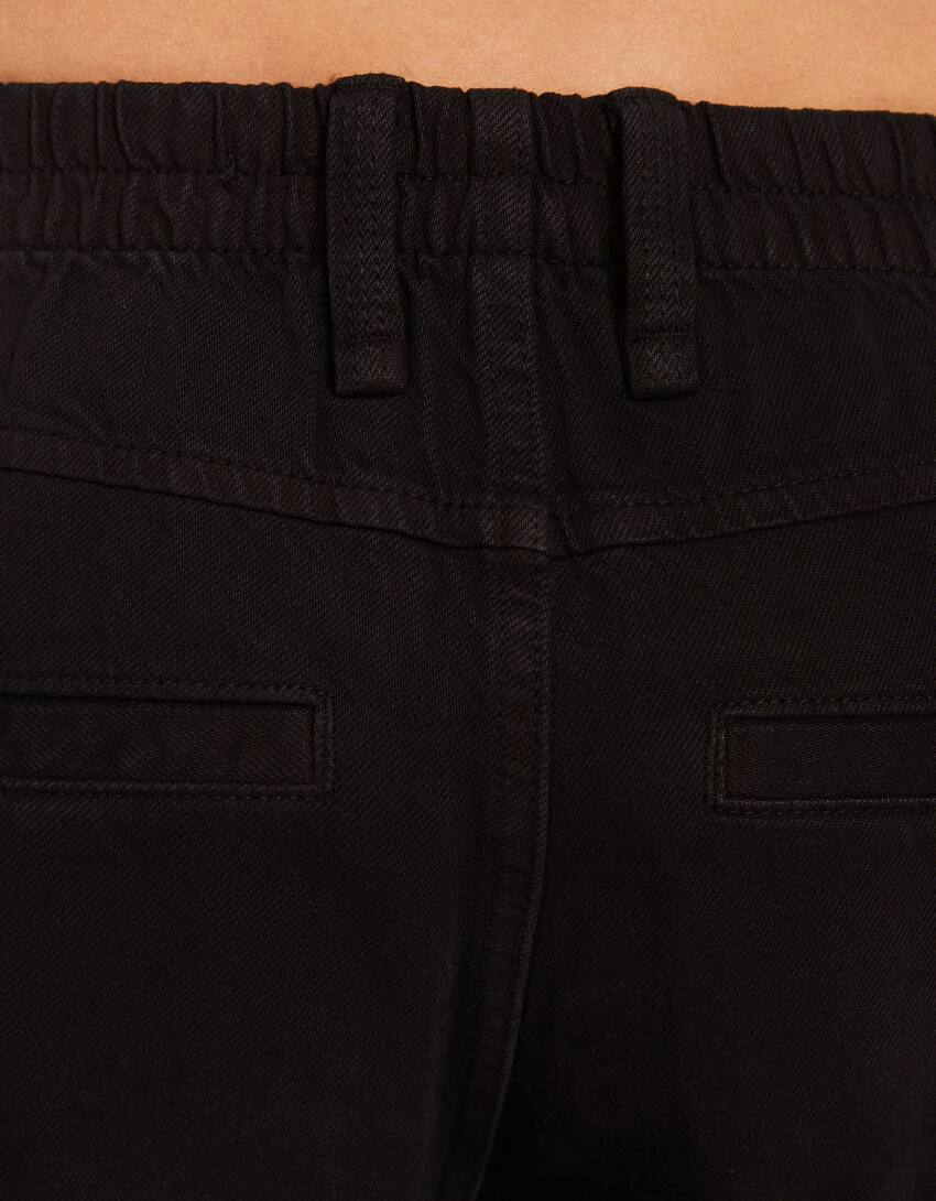 Straight fit twill cargo trousers with an elastic waistband-Black-5