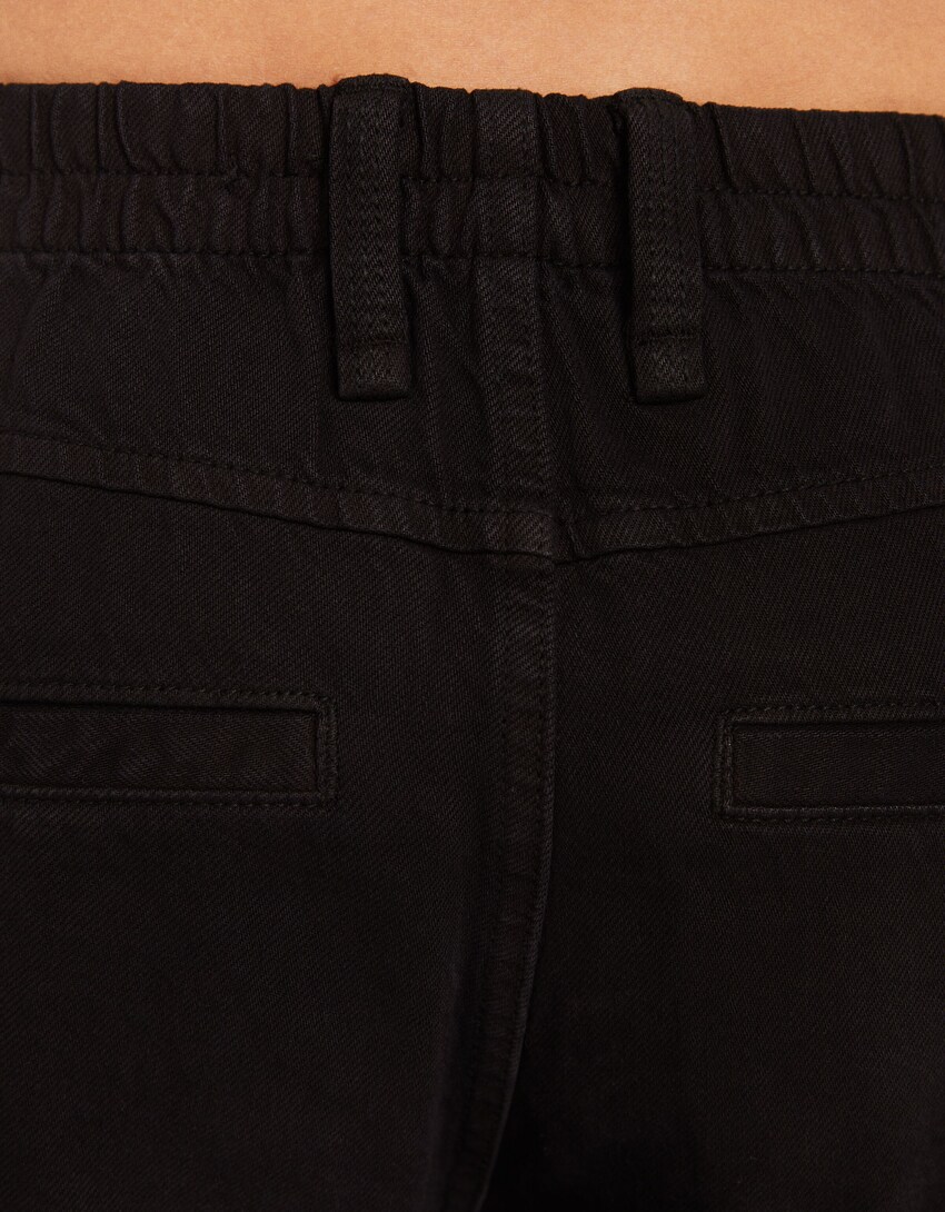 Pantalón cargo straight sarga goma cintura-Negro-5