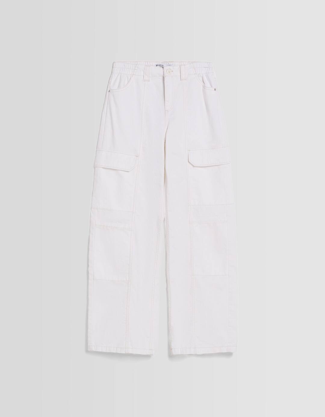 Low-waist cotton cargo trousers with contrast thread