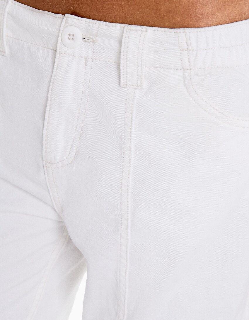 Low-waist cotton cargo pants with contrast thread-Off white-5